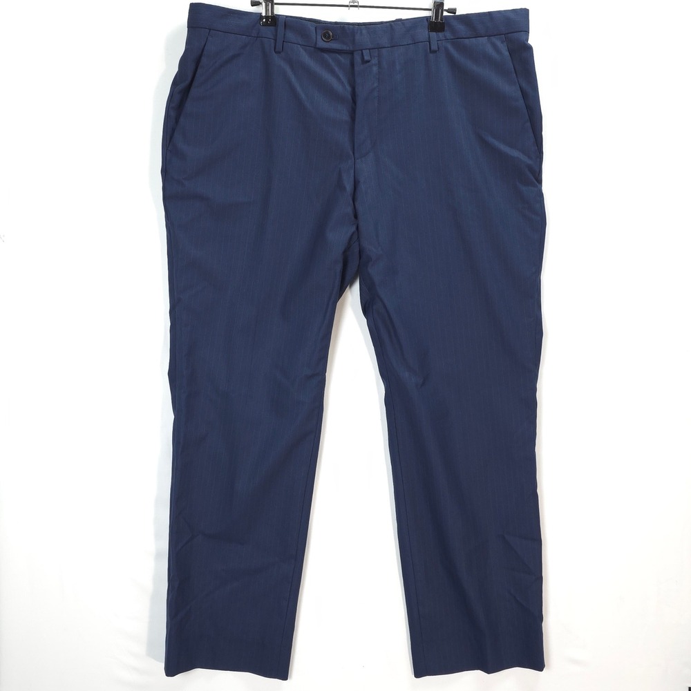 Sarar Men Dress Pants 40x29 Blue Pinstripe Stretch‎ Flat Front Classic Office